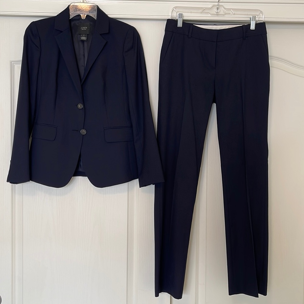 J. Crew Super 120's Wool Navy Blue Blazer and Pants Women's Size 0 and 2